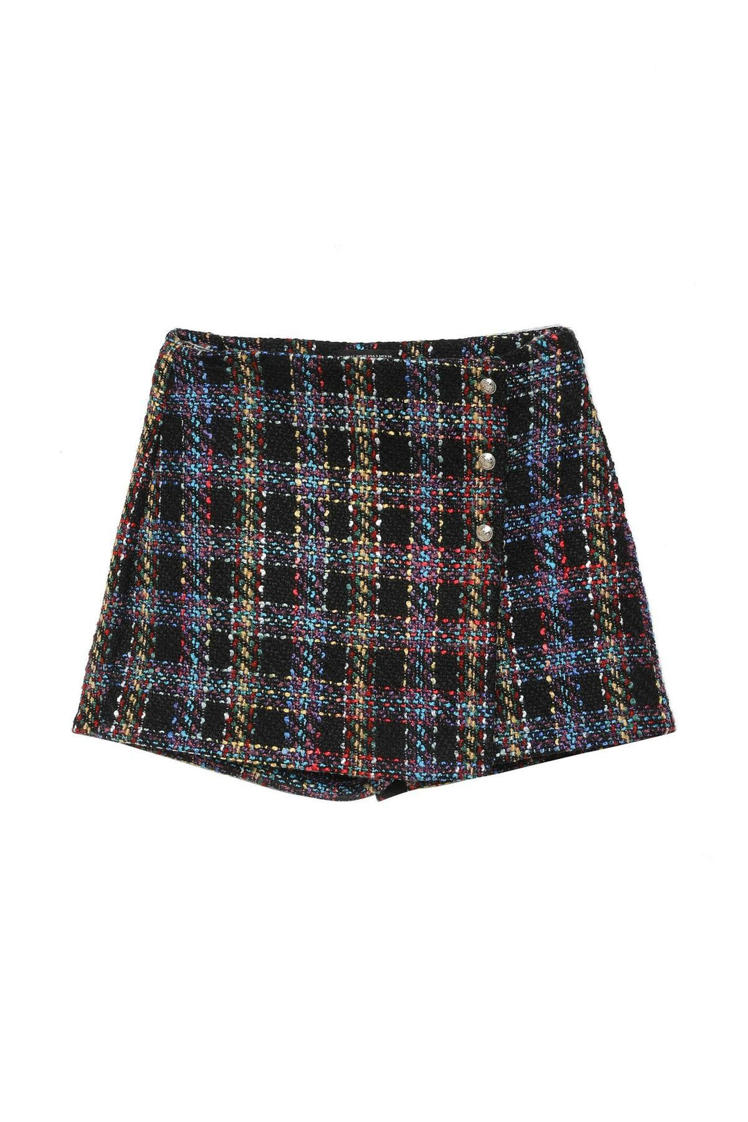 Düğme Detaylı Tüvit Şort Etek Siyah