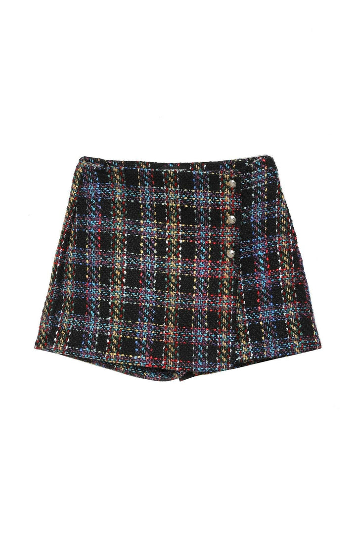 Düğme Detaylı Tüvit Şort Etek Siyah