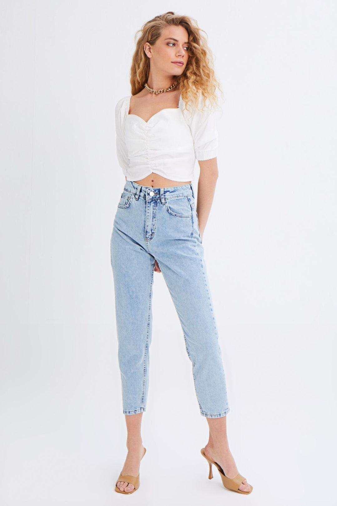 Balloon Sleeve Gipe Detailed Blouse Ecru