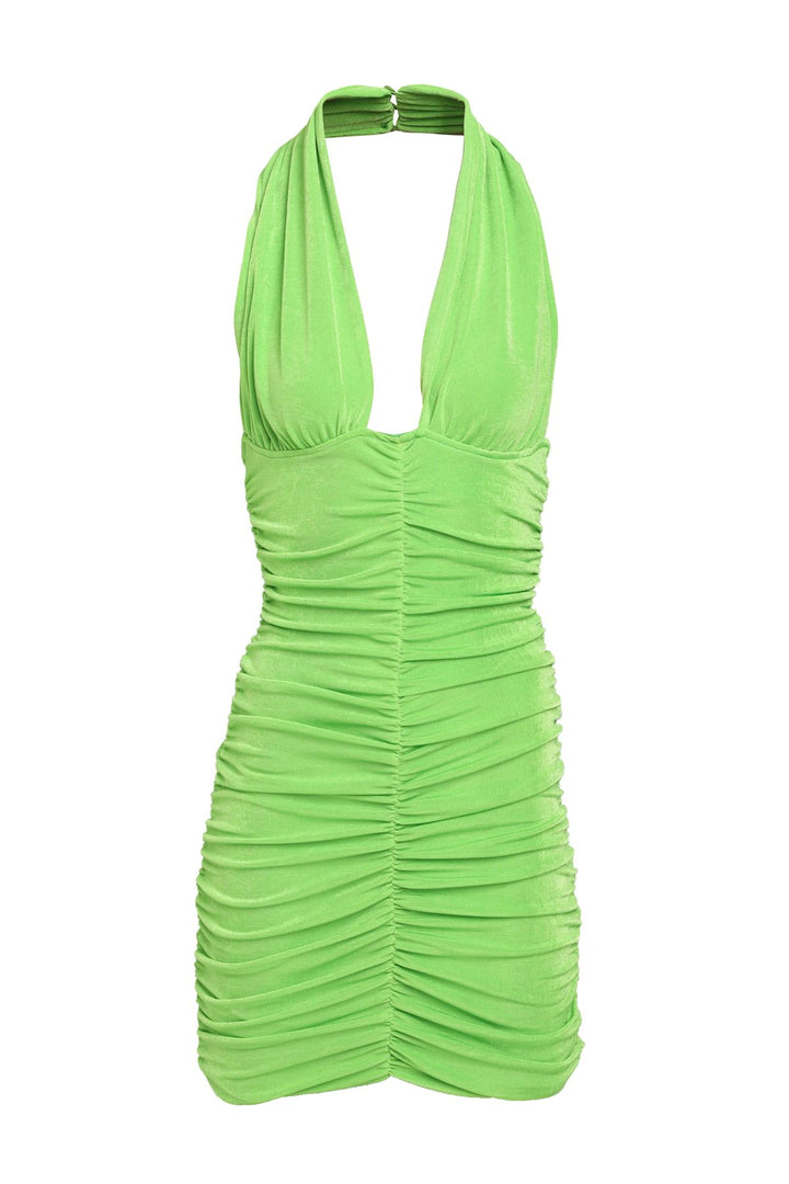 Halter Pleated Dress Neon Green