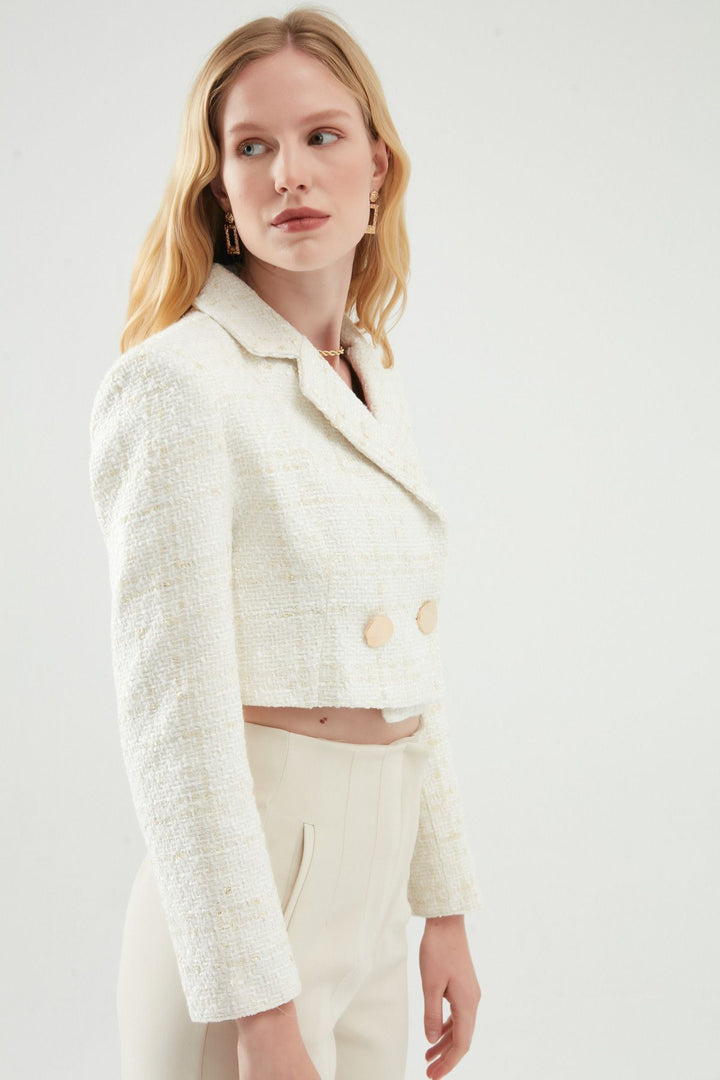Tweed Crop Blazer Jacket White