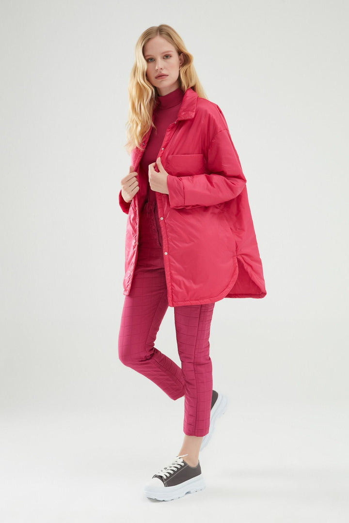 Oversize Uzun Ceket Fuşya