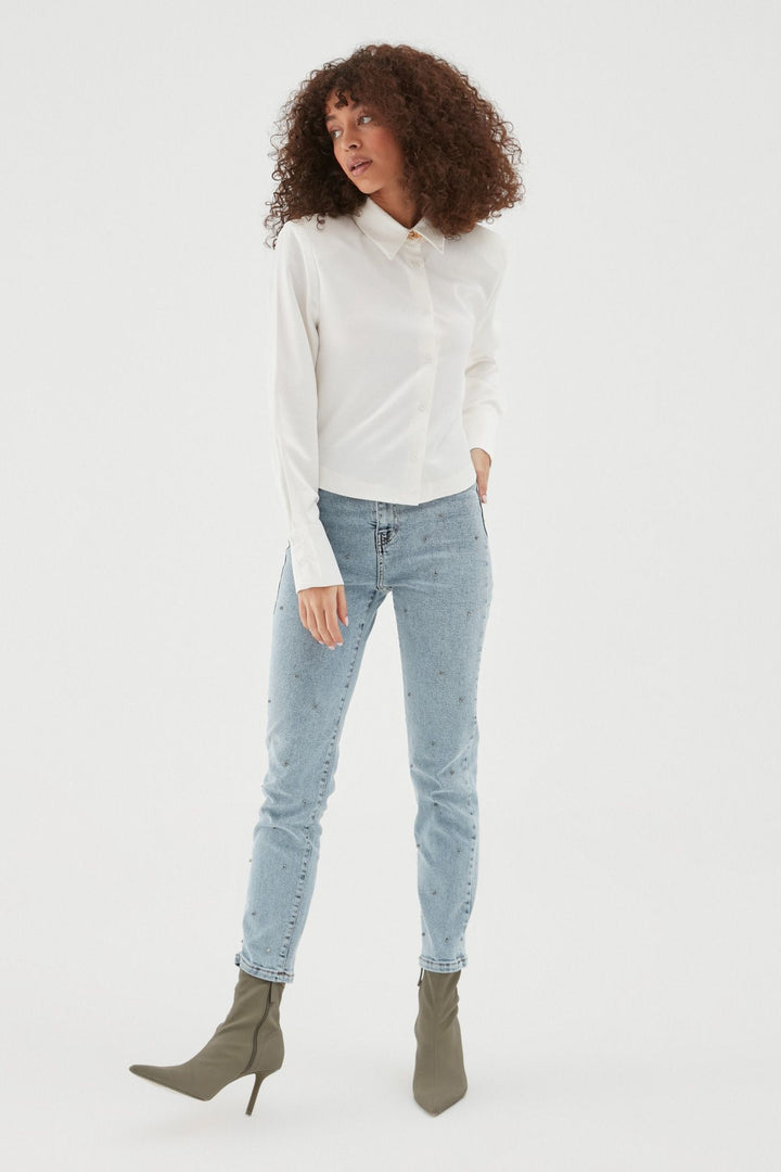 Satin Shirt Ecru with Wadding Sleeves