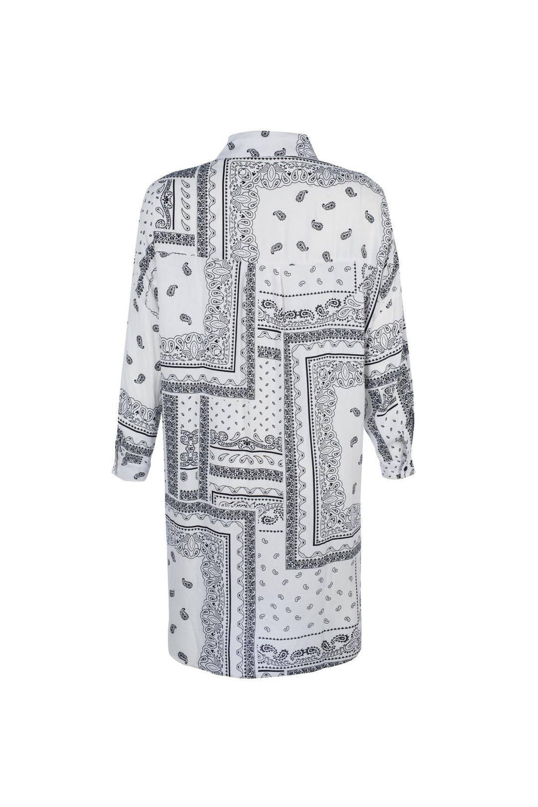Desenli Cepli Uzun Gömlek Ekru