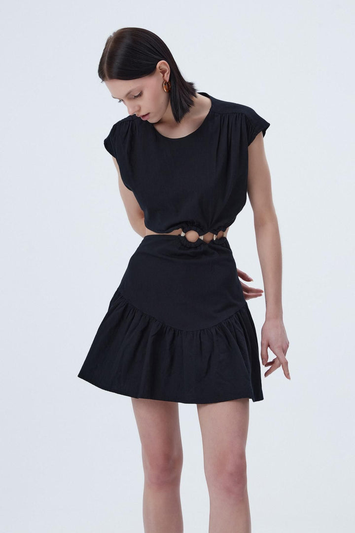 Pleat Detailed Cut Out Dress Black