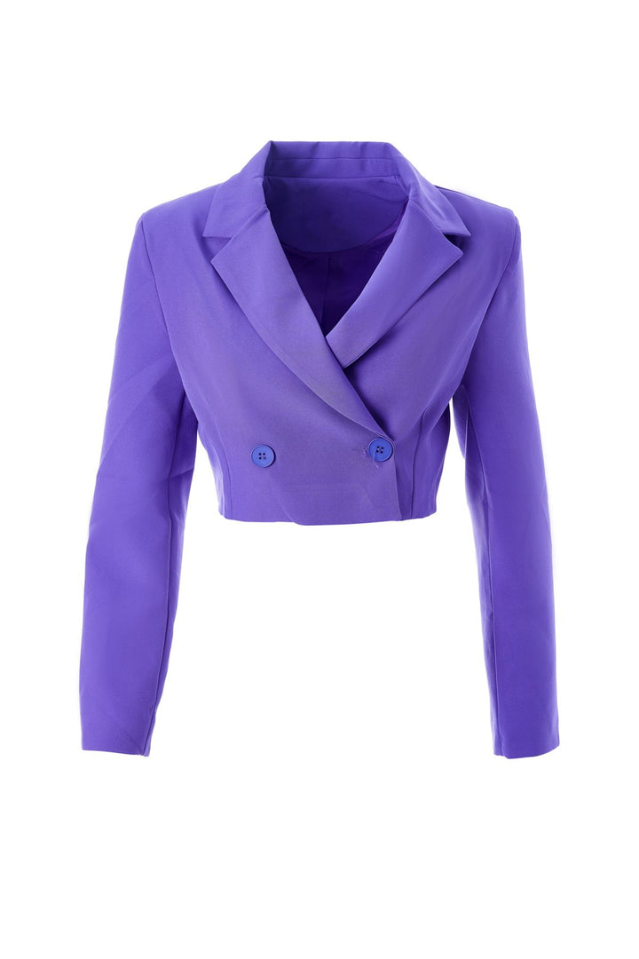 Double Breasted Crop Blazer Jacket Purple