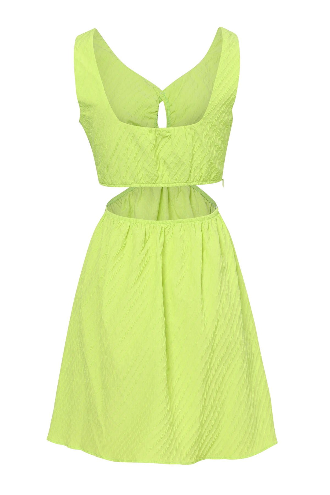 Cut Out V Yaka Elbise Açık Yeşil