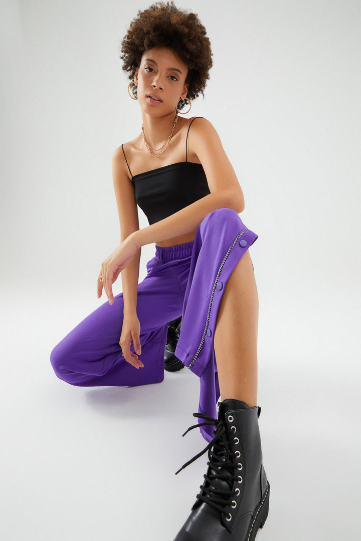 Side Snaps Trousers Purple