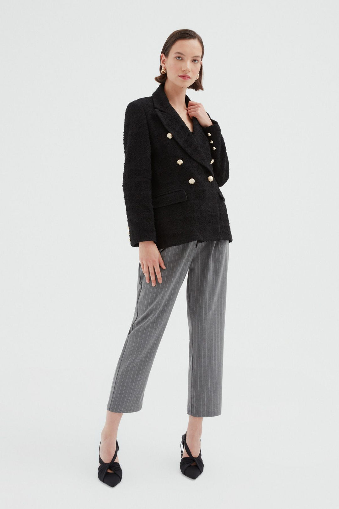 Kruvaze Tüvit Blazer Ceket Siyah