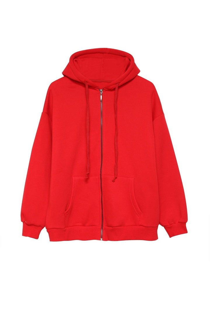 Zipper Hoodie Sweatshirt Red