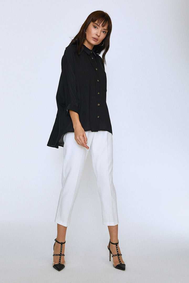 Uzun Oversize Cepli Gömlek Siyah