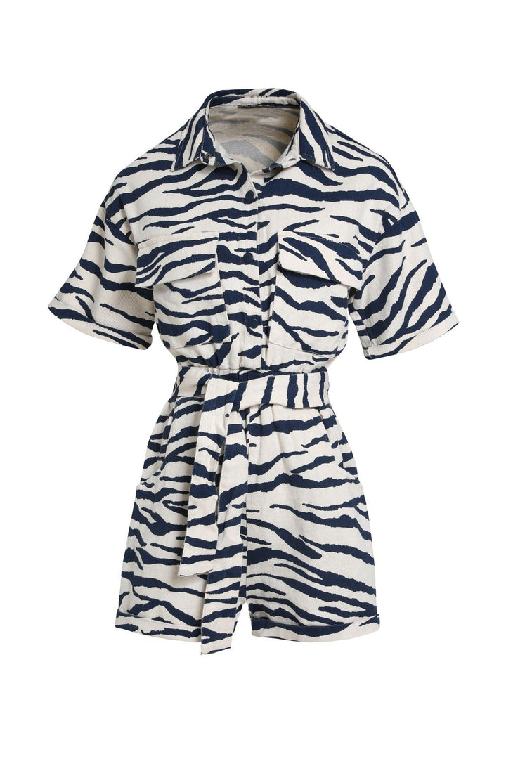 Zebra Desenli Şort Tulum İndigo