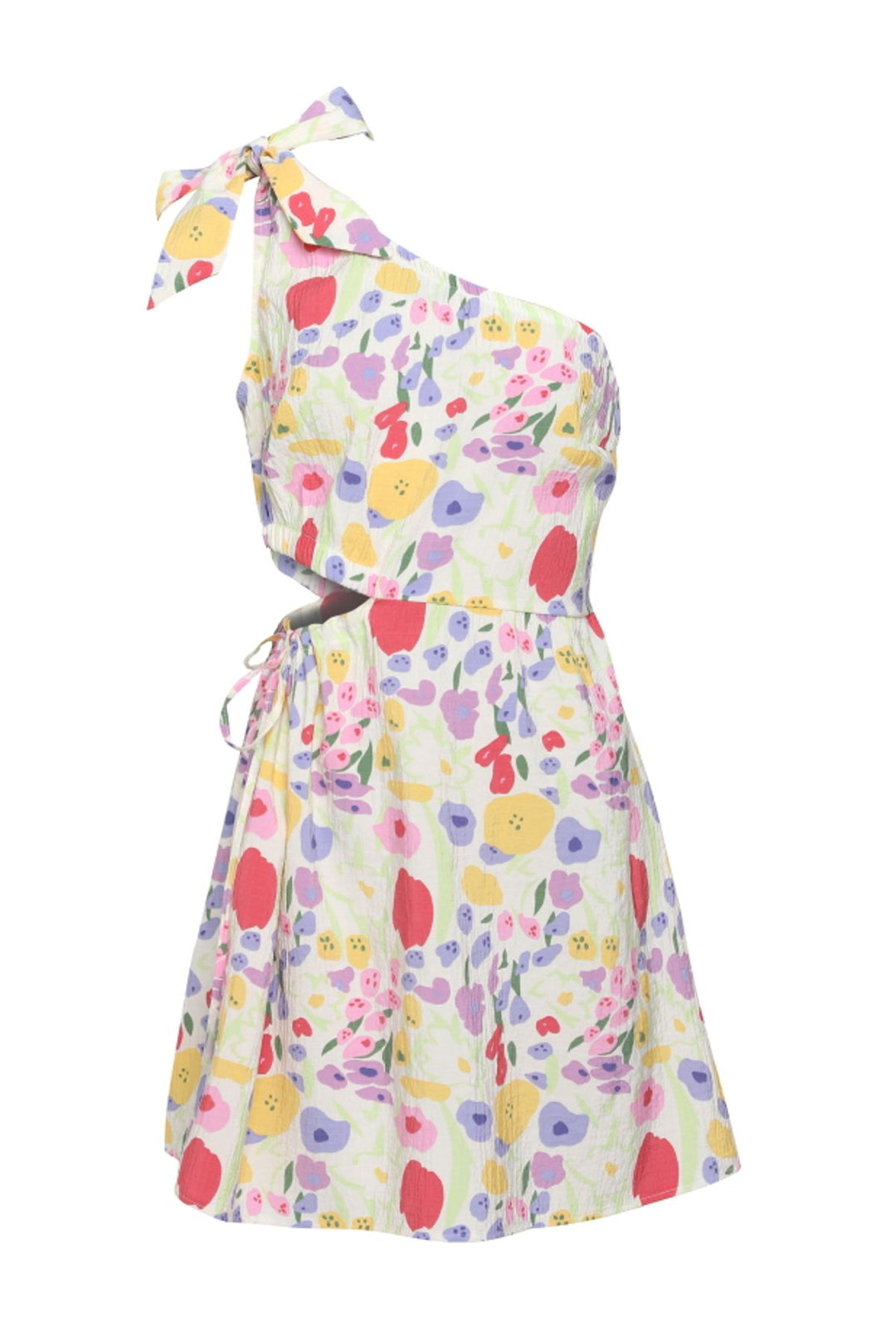 Side Pleated Single Sleeve Dress Ecru