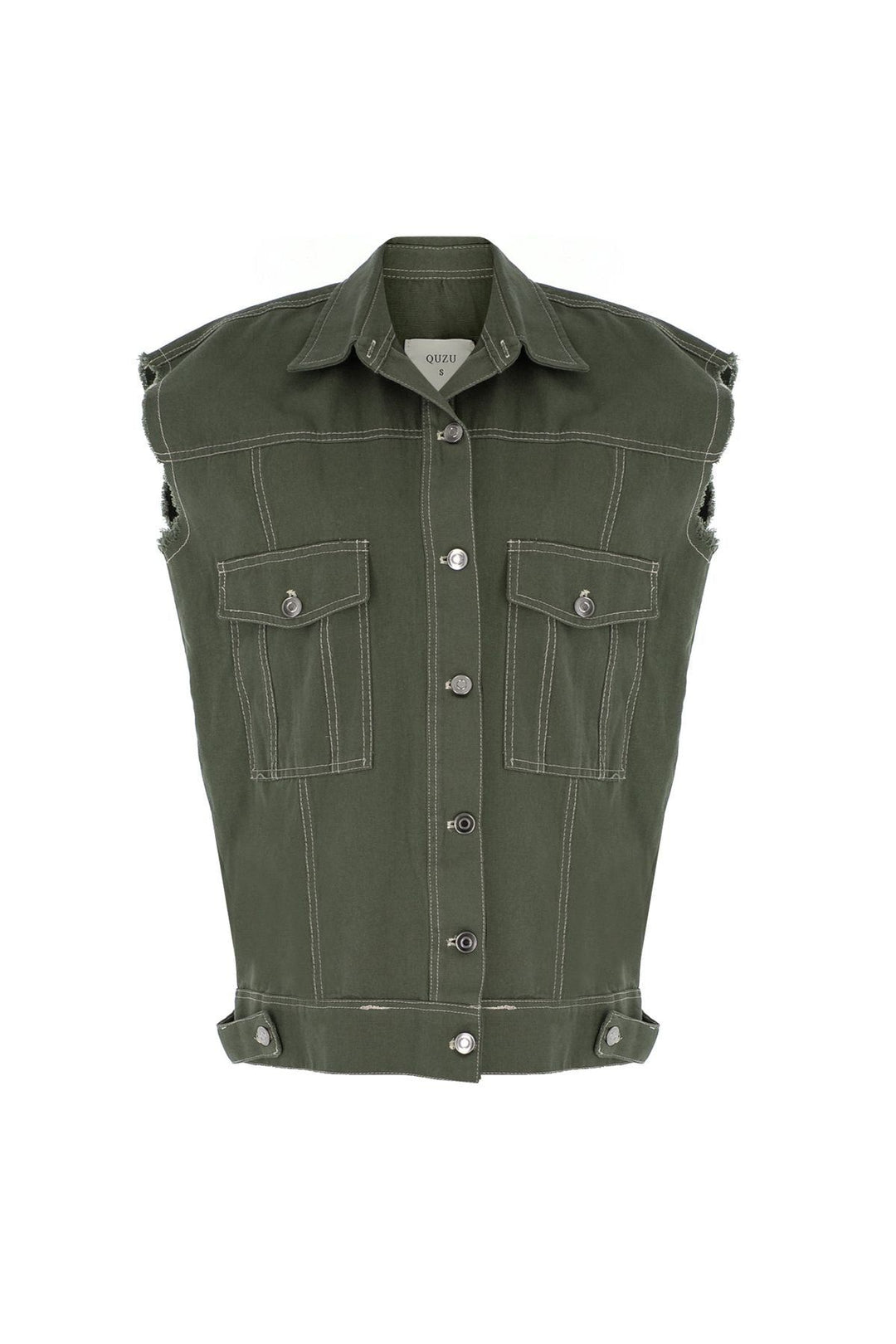 Arkası Baskılı Kolsuz Yelek Haki