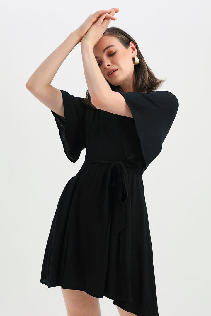 Tie Detailed Double Breasted Skirt Jumpsuit Black