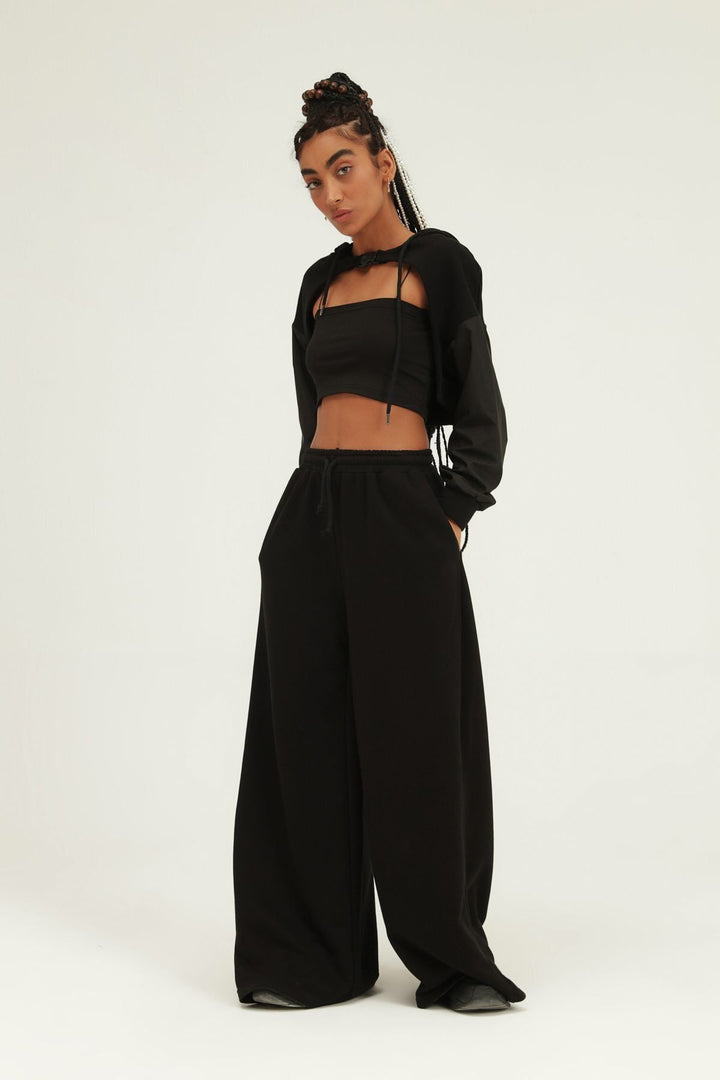 Hooded Crop Sweatshirt Black