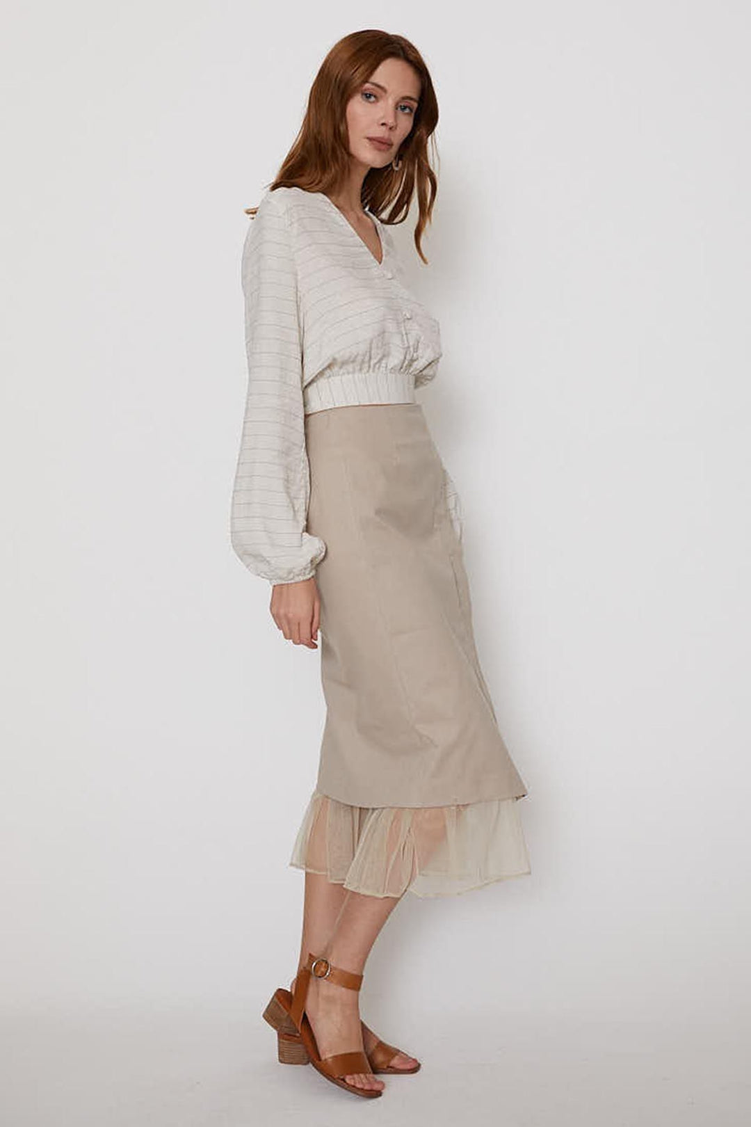 Arkası Bağlamalı Keten Bluz Naturel