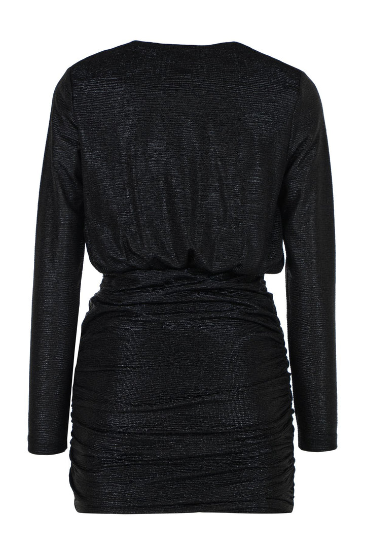 V Neck Pleated Dress Black