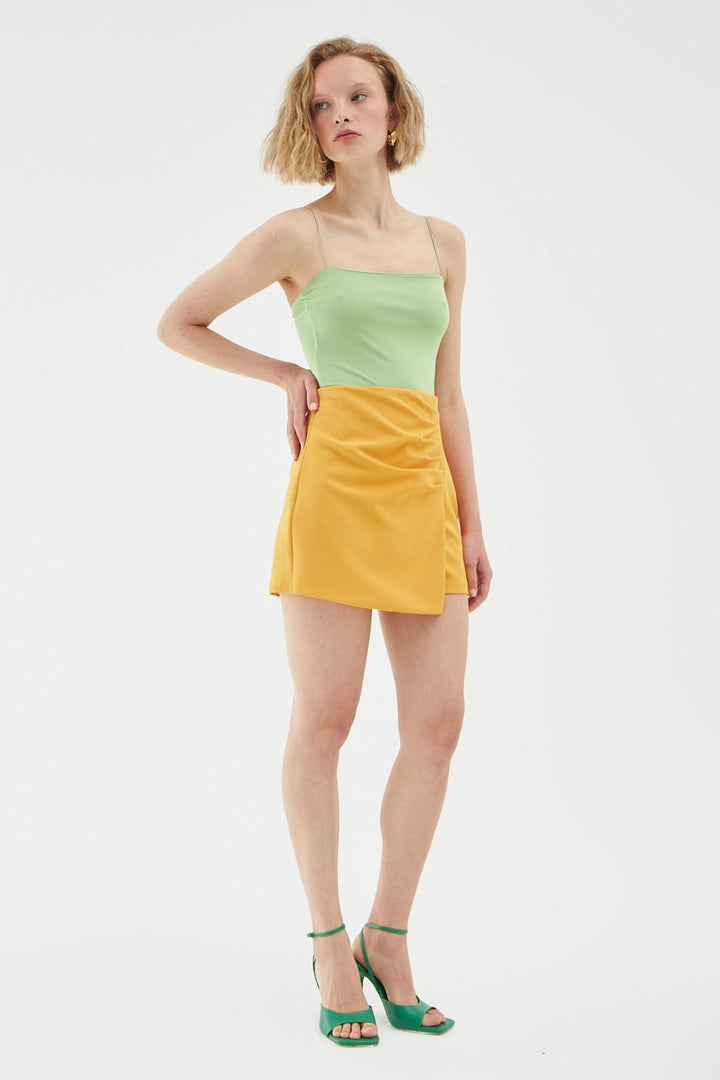 Ruffle Detailed Mini Short Skirt Orange