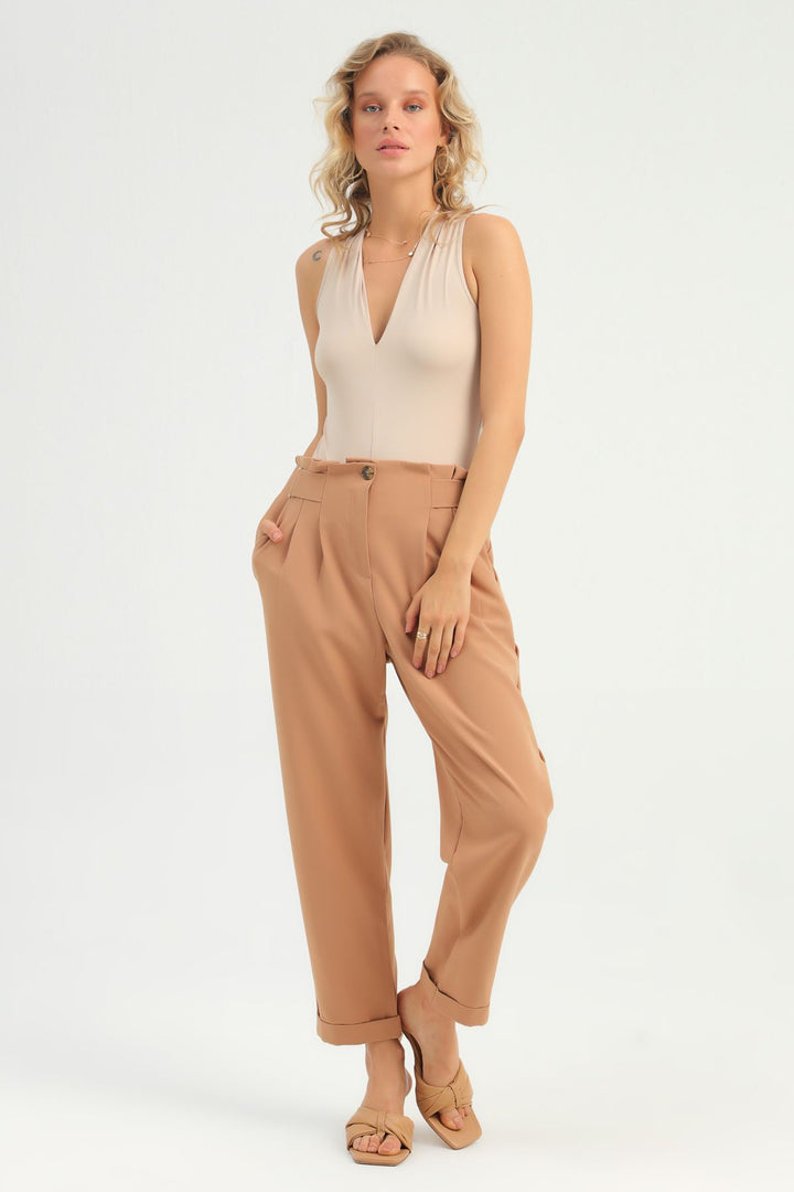 V Neck Bodysuit Beige