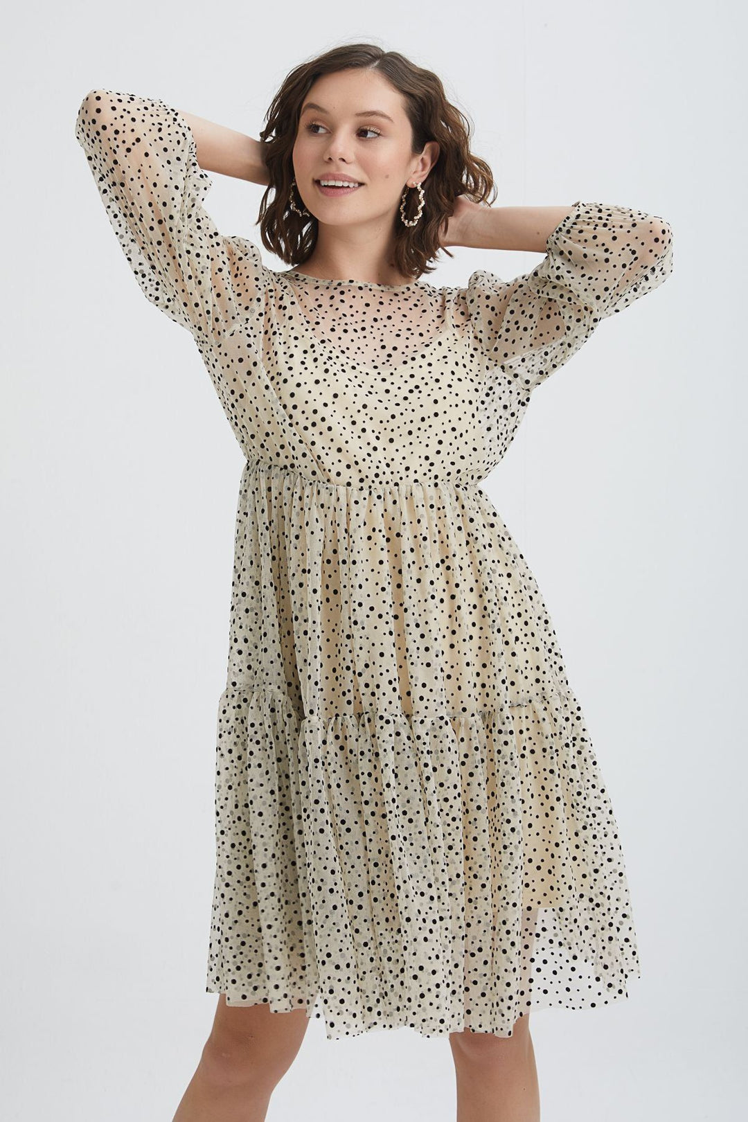 Long Sleeve Midi Dress Beige