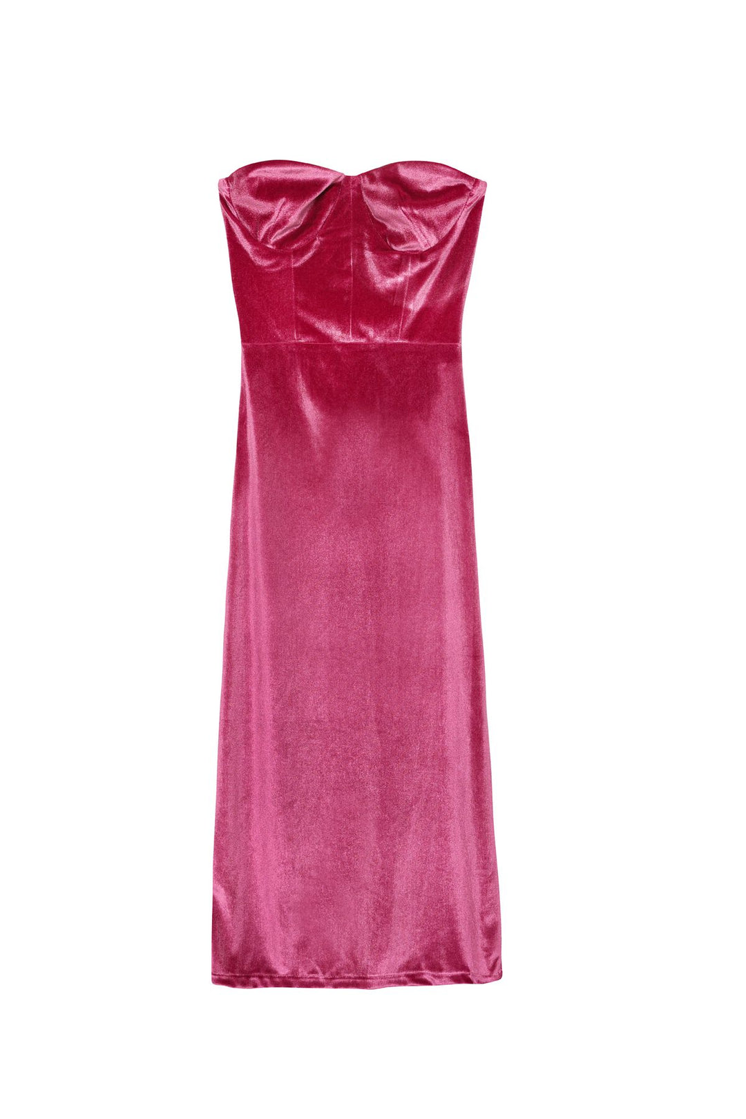 Strapless Velvet Midi Dress Fuchsia