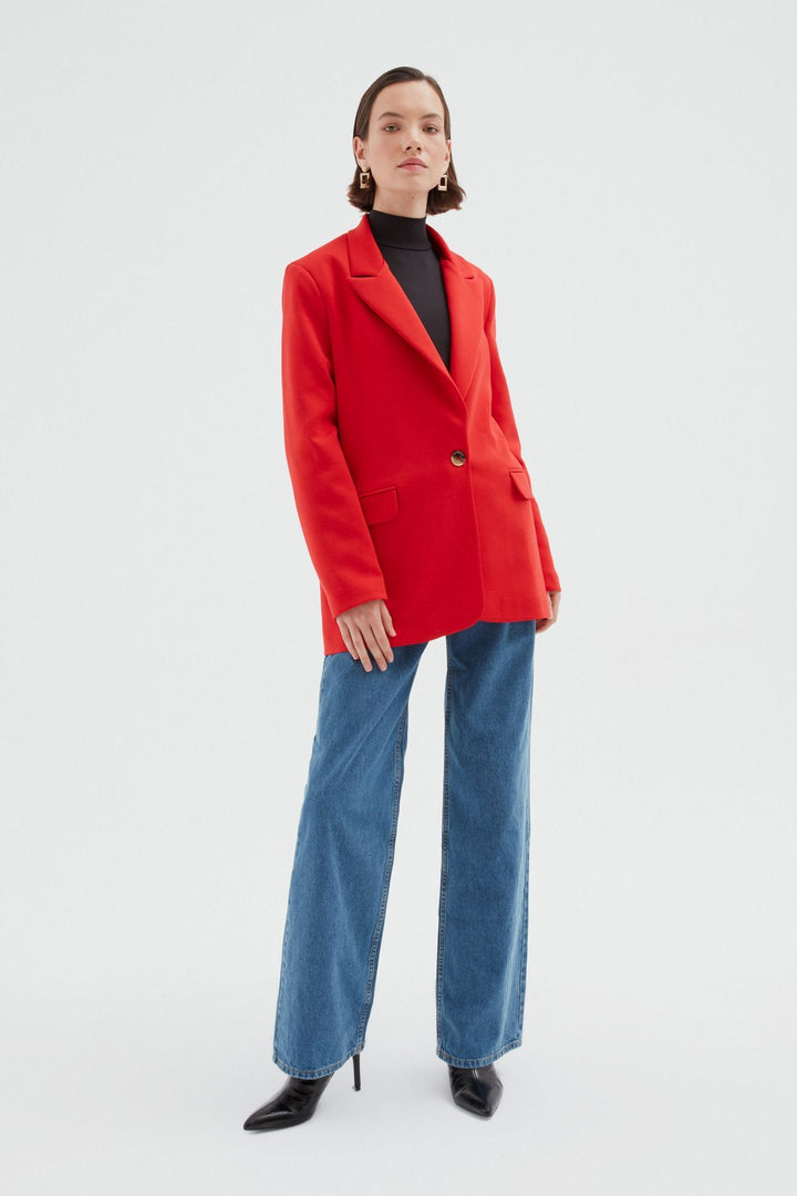Tek Düğmeli Blazer Ceket Kırmızı