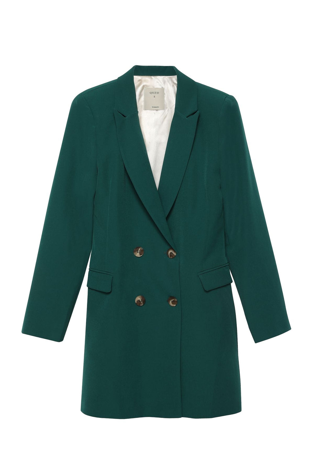Double Breasted Collar Jacket Dress Dark Green