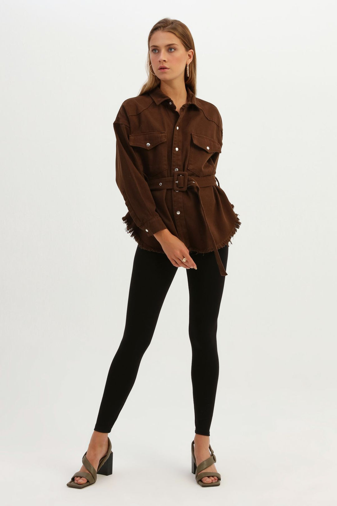 Belted Gabardine Jacket Dark Brown