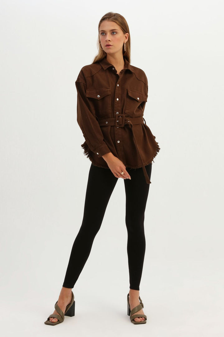 Belted Gabardine Jacket Dark Brown