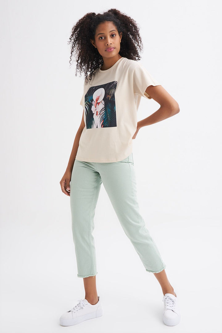 Baskılı Tişört Açık Bej