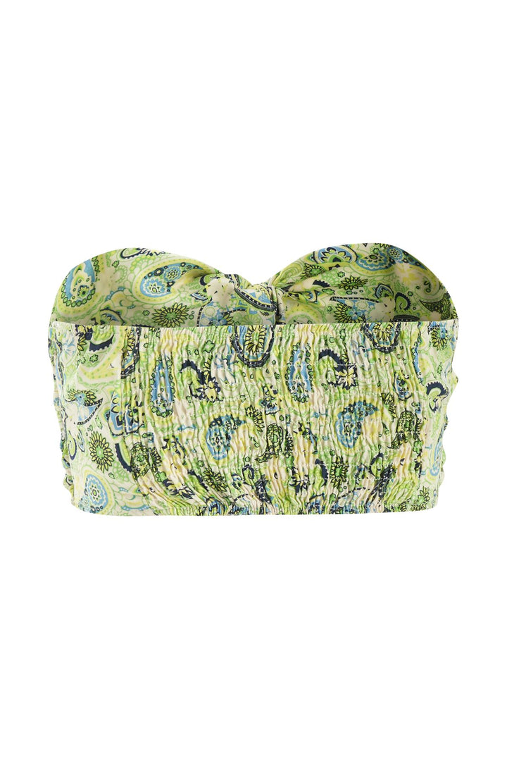 Desenli Straplez Bluz Yeşil