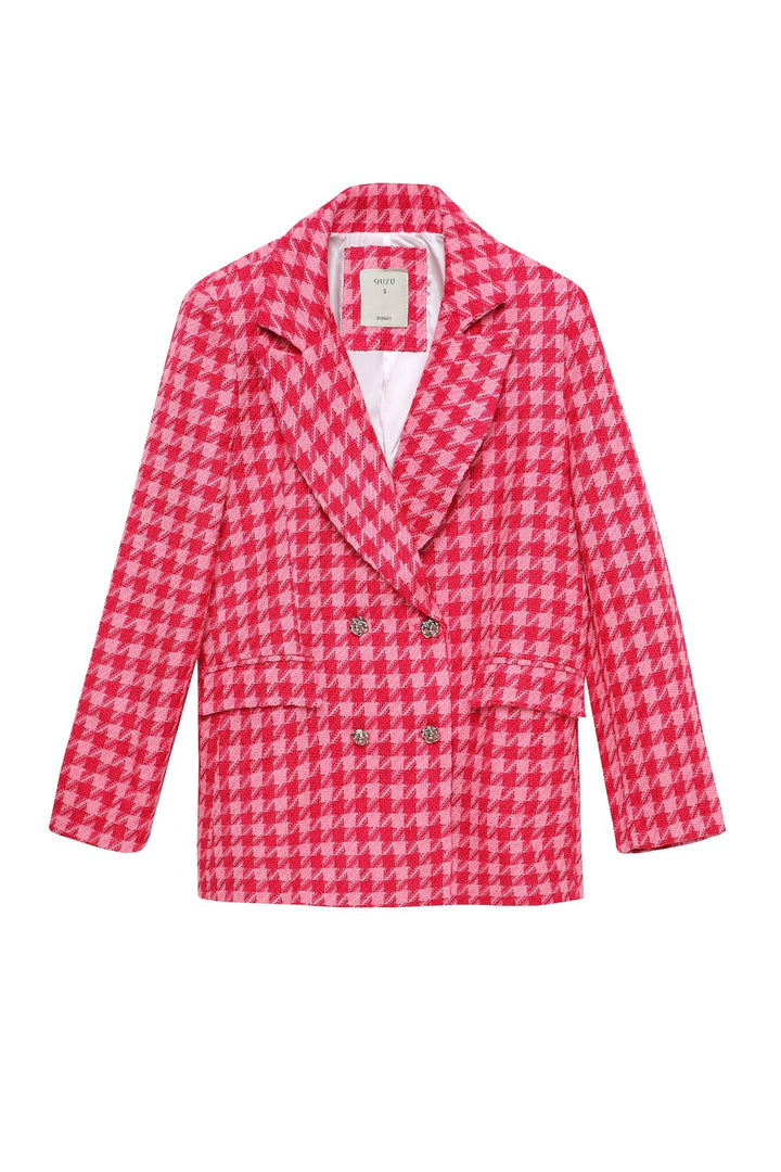 Renkli Tüvit Blazer Ceket Fuşya