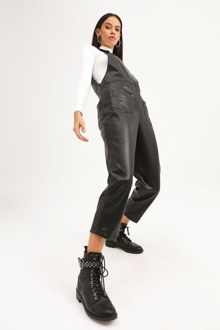 Salopet Leather Jumpsuit Black