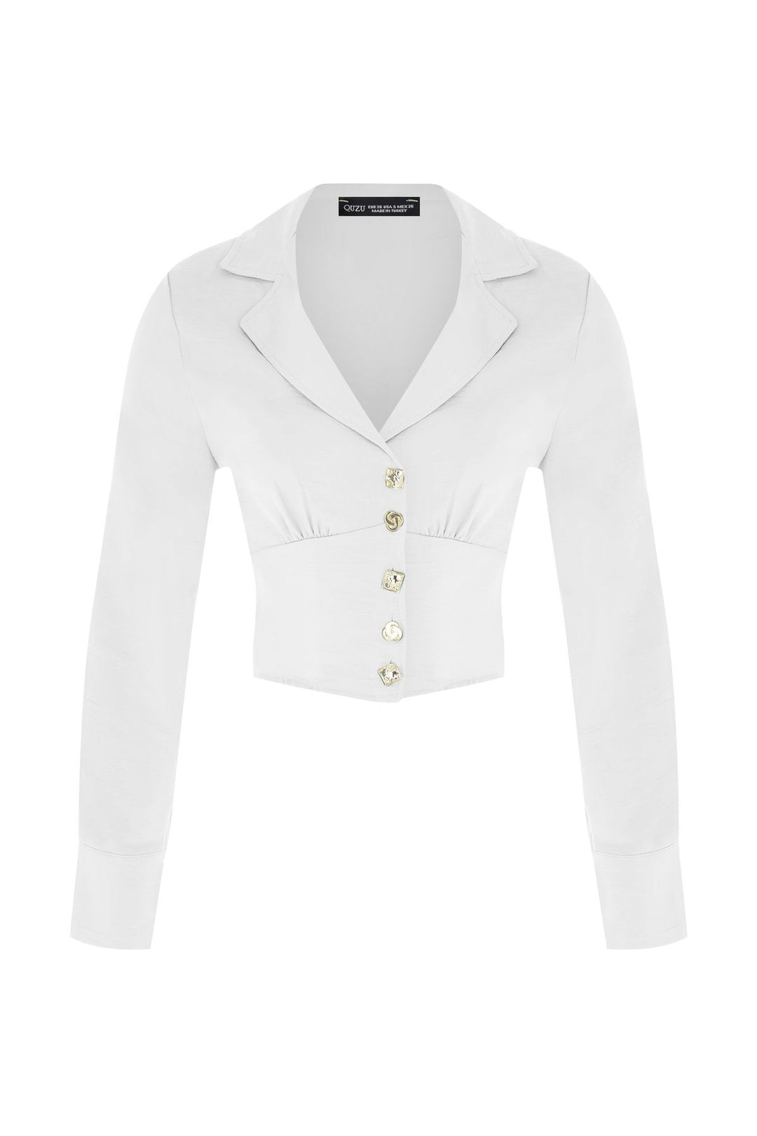 V Yaka Düğmeli Bluz Ekru