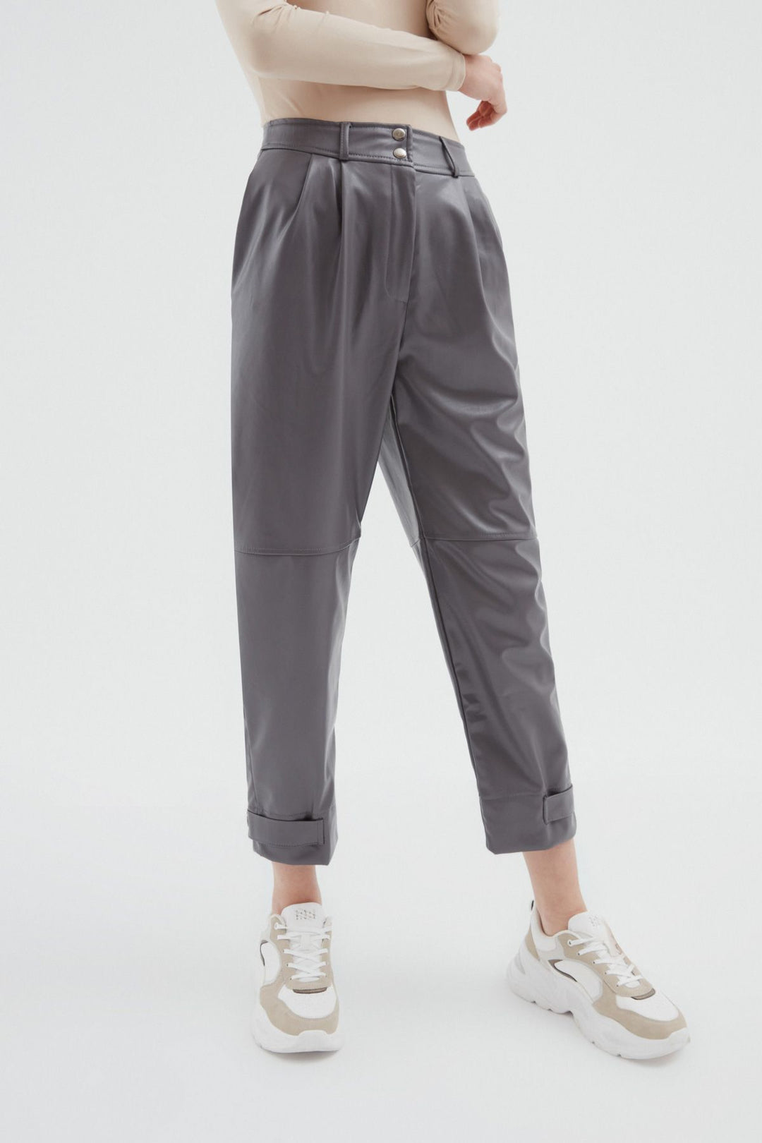 Leather Jogger Gray With Snap Legs