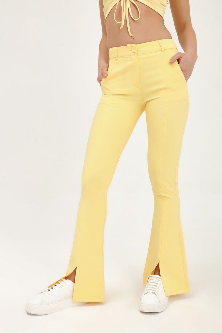 İspanyol Paça Yüksek Bel Pantolon Sarı