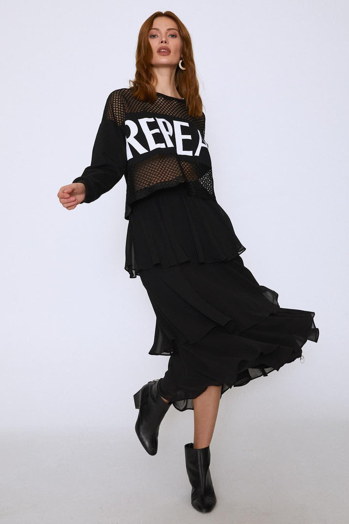 Slogan Mesh Sweatshirt Black