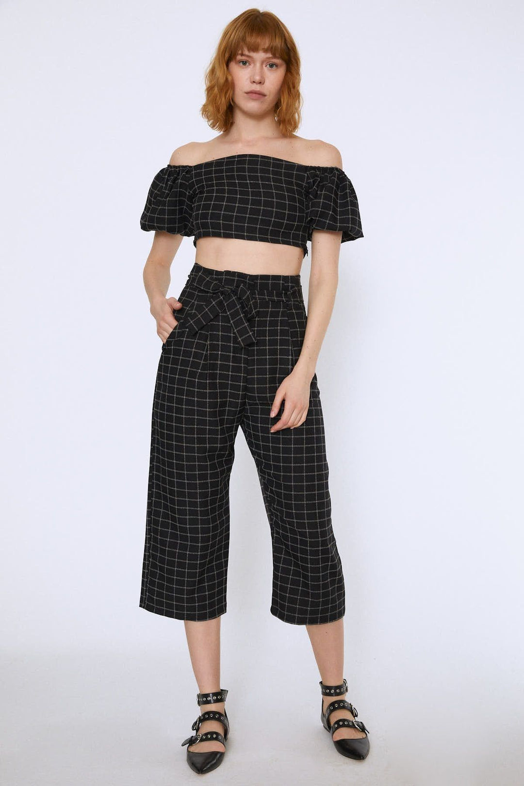 Waist Belted Wide Leg Trousers Black