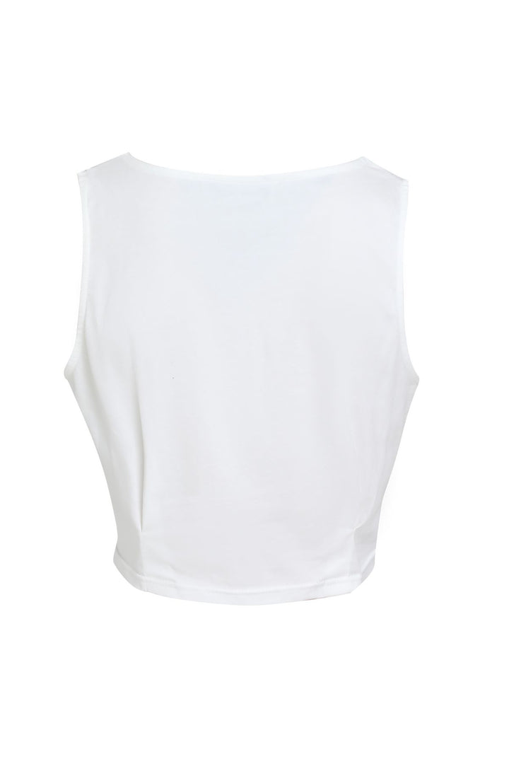 Omuzları Büzgülü Tişört Beyaz
