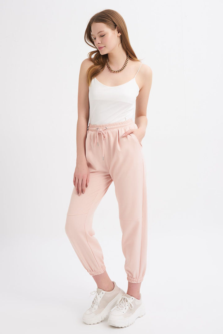 Paçası Lastikli Pantolon Pudra
