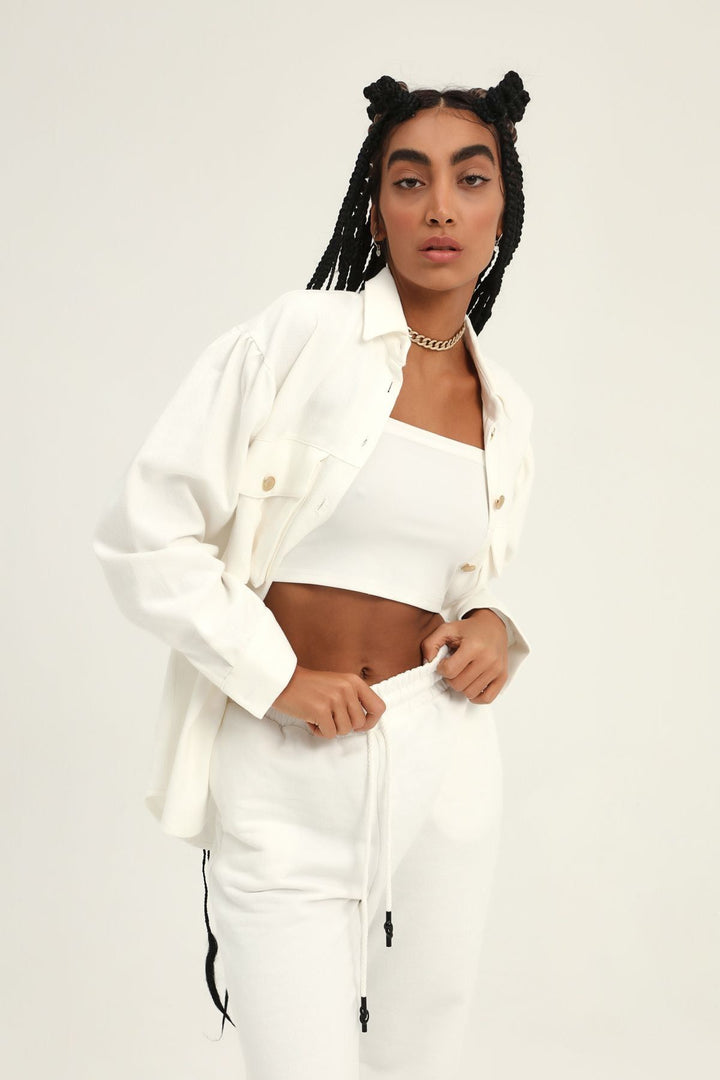 Balloon Sleeve Pocket Shirt White