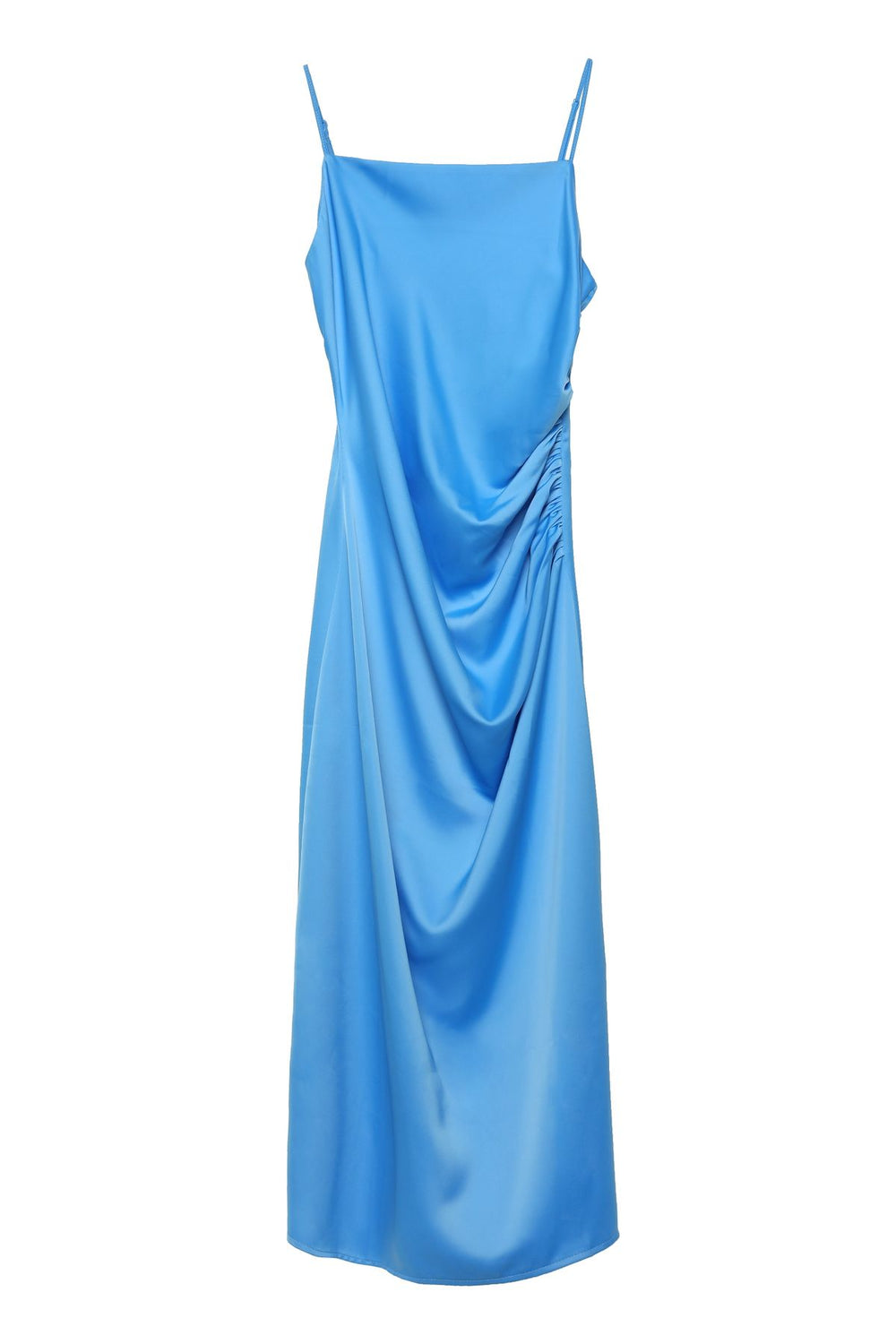 Straps Ruffle Detailed Satin Dress Blue