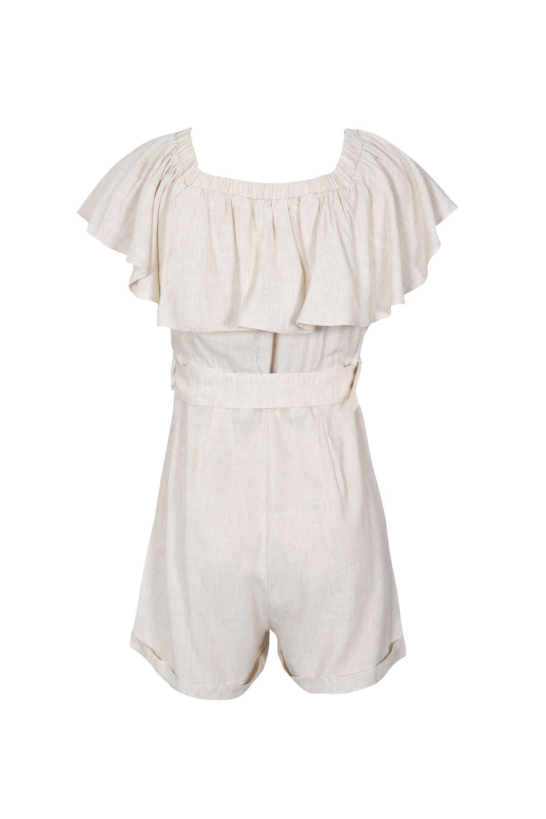 Volanlı Kemerli Mini Tulum Naturel