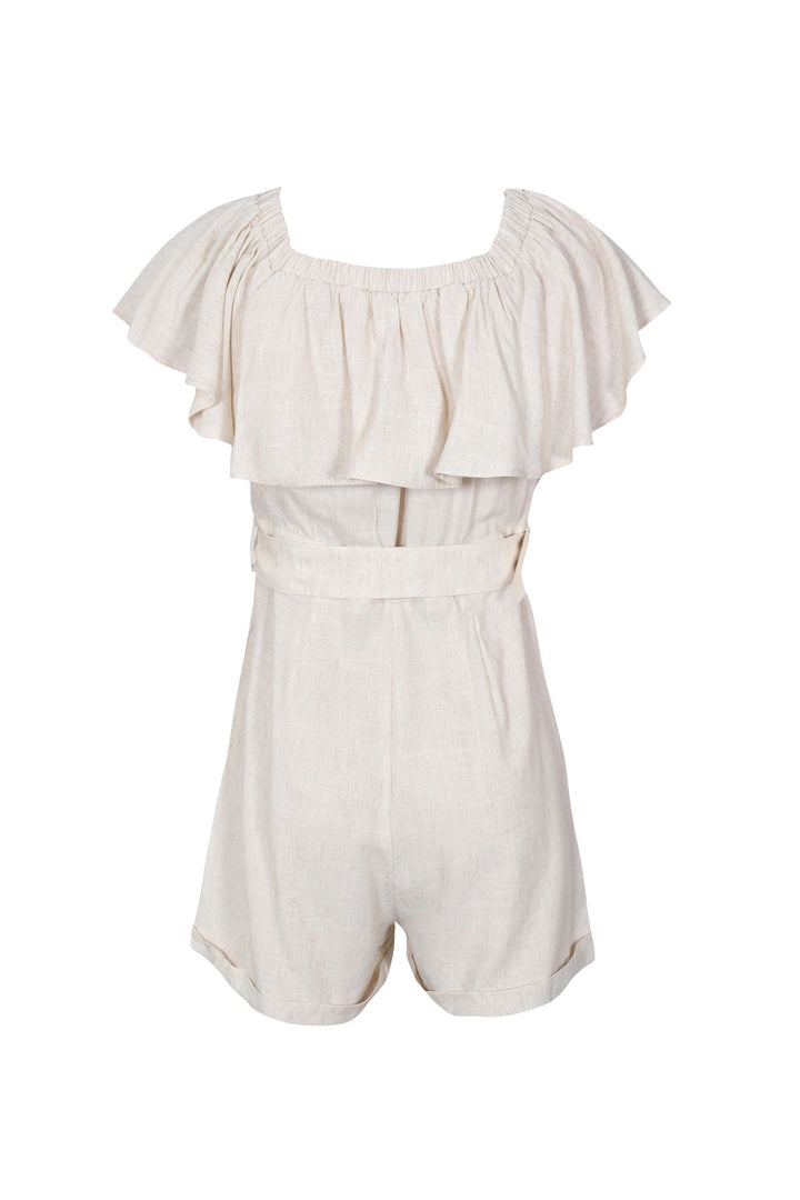 Volanlı Kemerli Mini Tulum Naturel