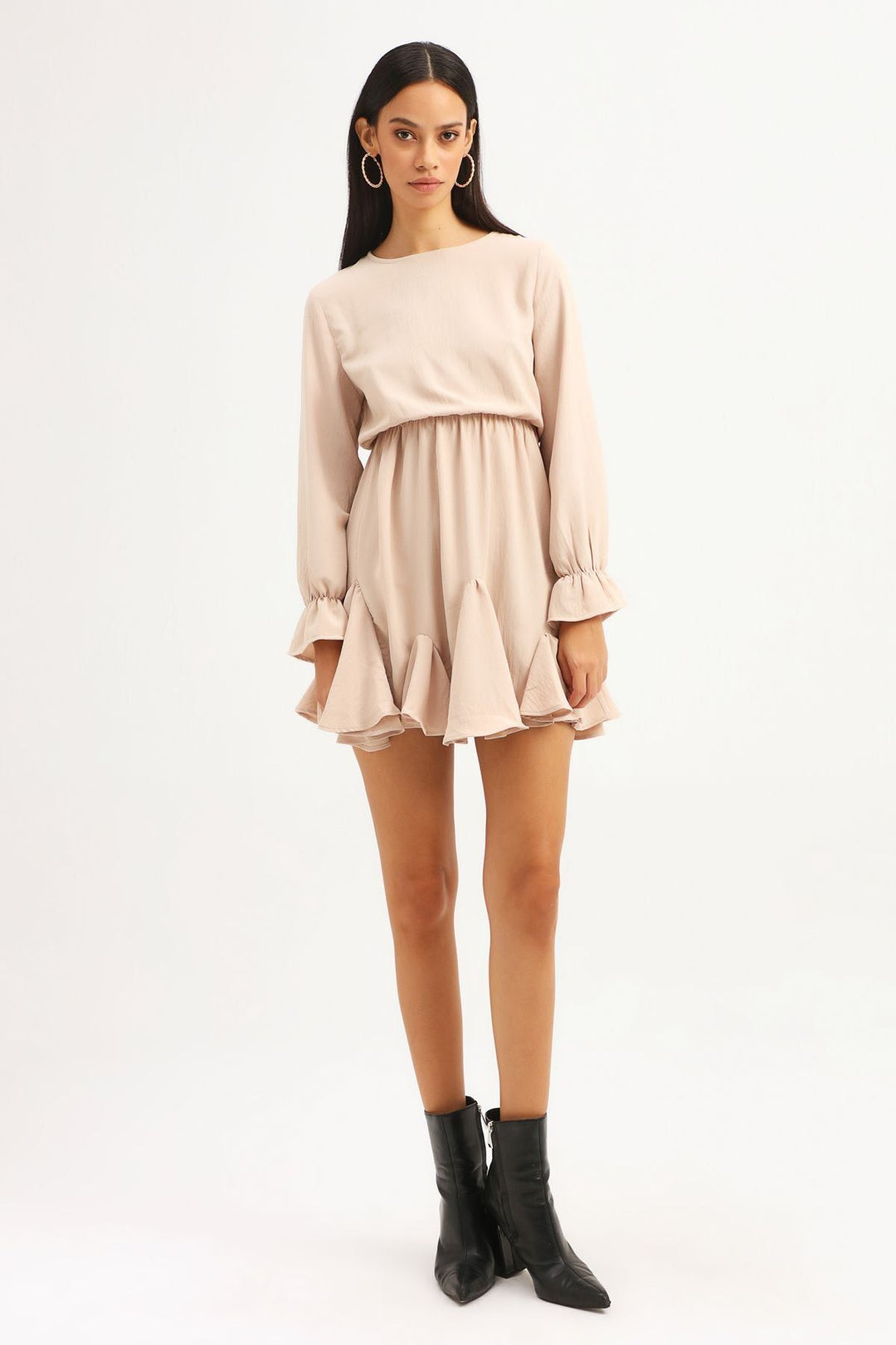 Ruffle Midi Dress Beige