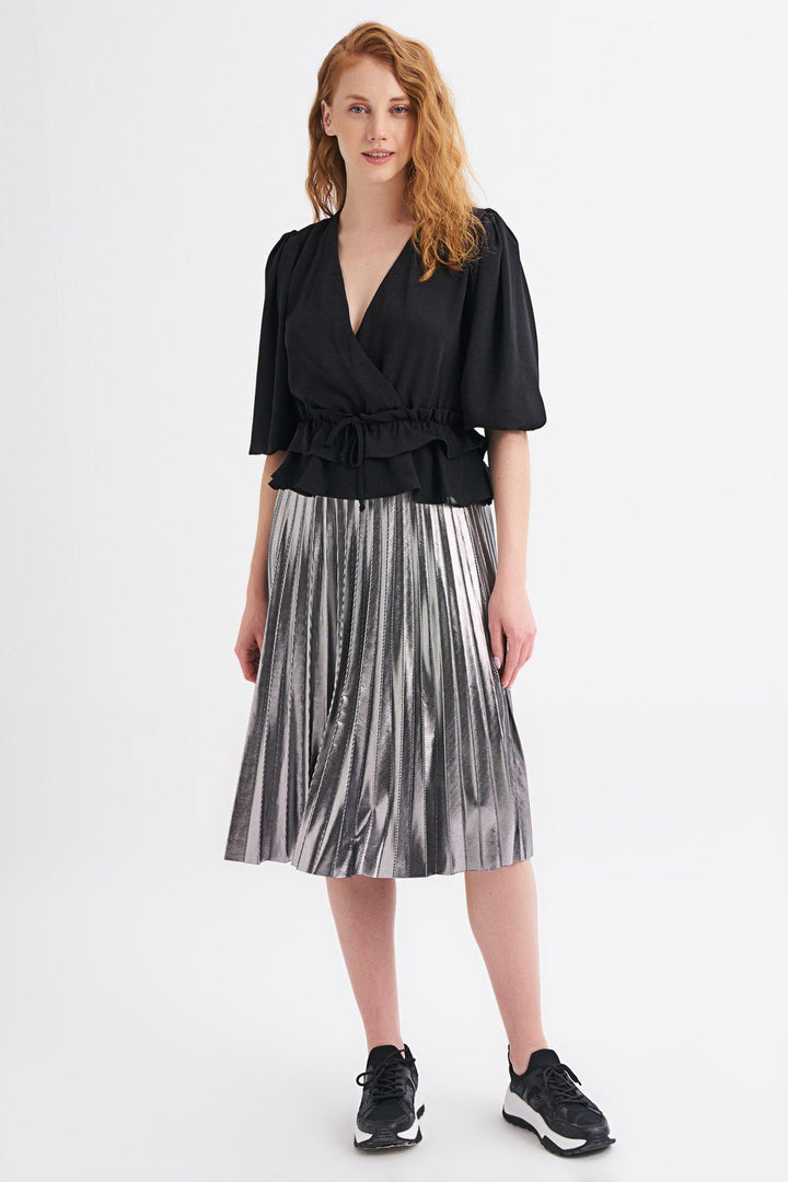 Pleated Midi Skirt Silver