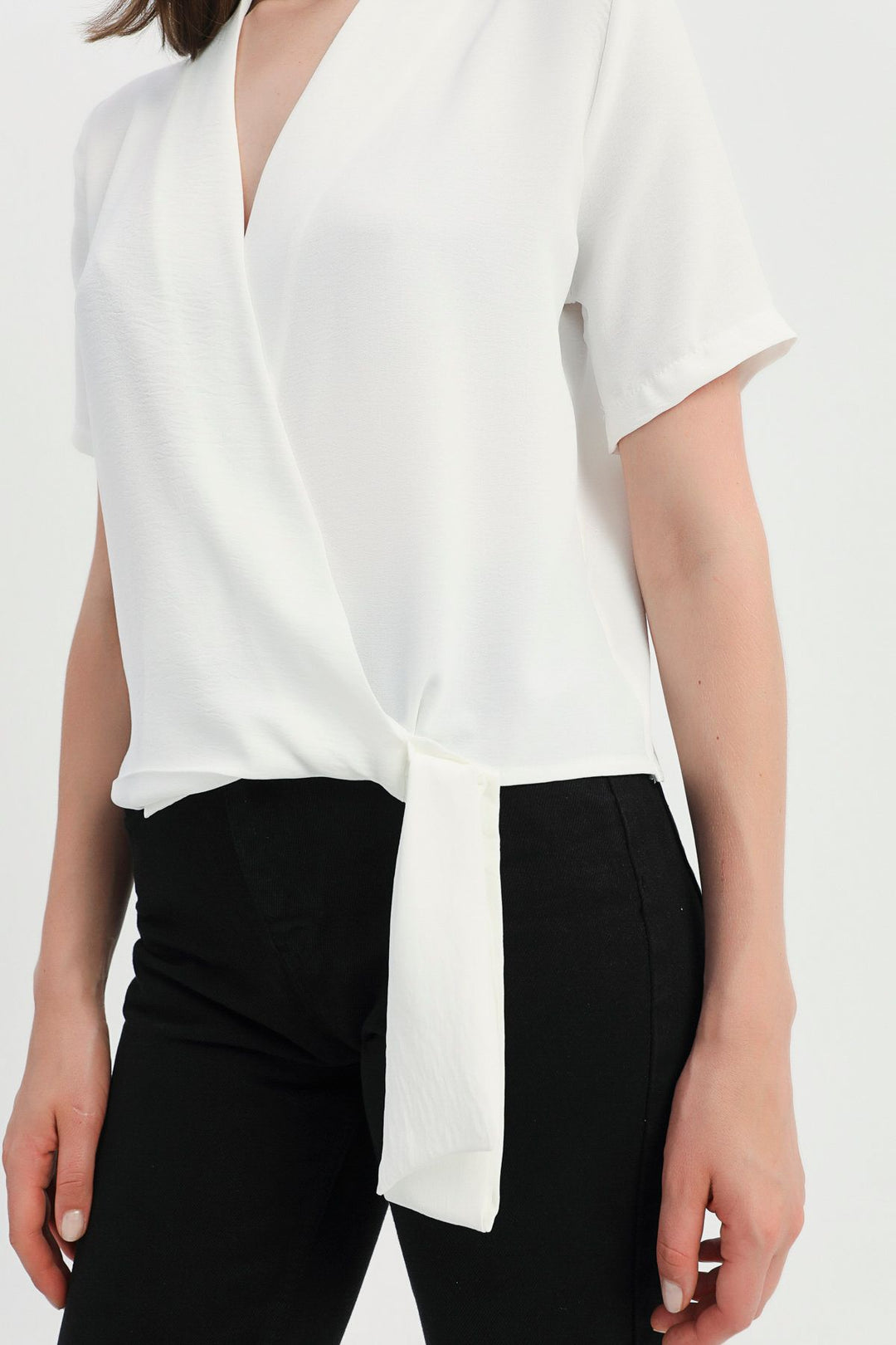 Side Tie Double Breasted Blouse Ecru