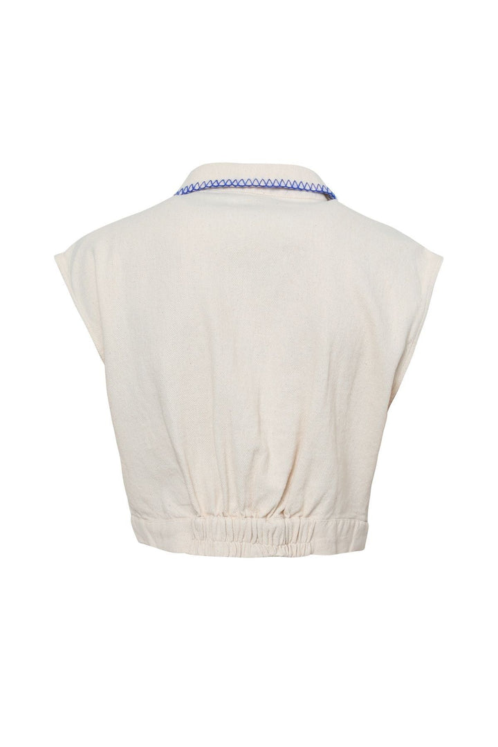 Embroidered Sleeveless Shirt Natural