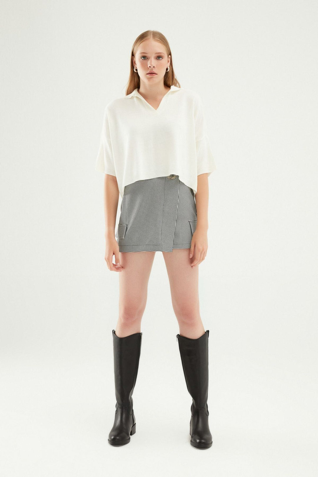 Oversize Polo Yaka Triko Ekru